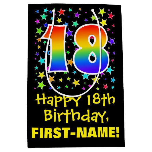 18e verjaardag: Kleurrijke Sterren Patroon & Regen Medium Cadeauzakje (Voorkant)