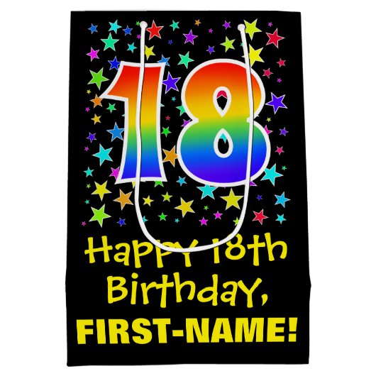 18e verjaardag: Kleurrijke Sterren Patroon & Regen Medium Cadeauzakje (Achterkant)