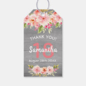 18e verjaardag koraal dahlia bloemen grijs dank u cadeaulabel (Voorkant)