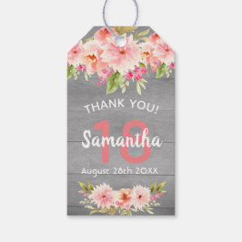 18e verjaardag koraal dahlia bloemen grijs dank u cadeaulabel