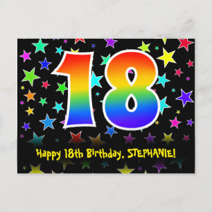 18e verjaardag: leuk sterrenpatroon, regenboog 18, briefkaart