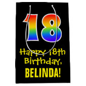 18e verjaardag: Leuk, vet, kleurrijk, regenboog "1 Medium Cadeauzakje (Voorkant)