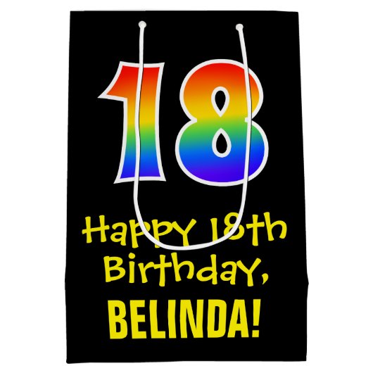 18e verjaardag: Leuk, vet, kleurrijk, regenboog "1 Medium Cadeauzakje (Achterkant)