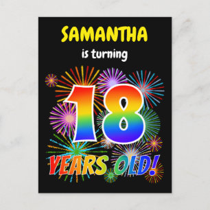 18e Verjaardag - Leuk vuurwerk, Rainbow Look "18" Briefkaart