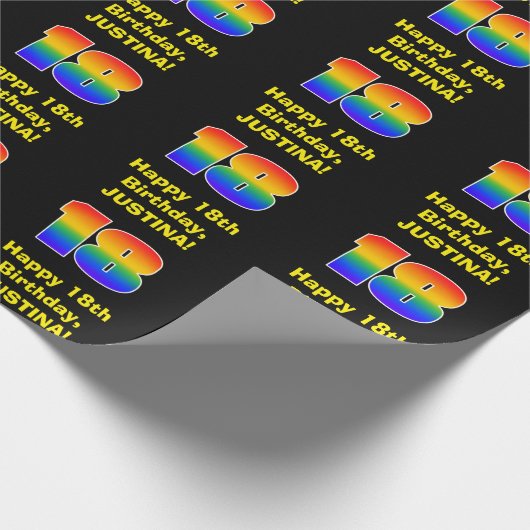 18e verjaardag: Leuke, kleurrijke regenboog geïnsp Cadeaupapier (Hoek)