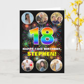 18e verjaardag: Leuke regenboog #, aangepaste naam Kaart (Gele Bloem)