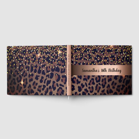 18e verjaardag luipaardprint gouden confetti gastenboek (Volledig)