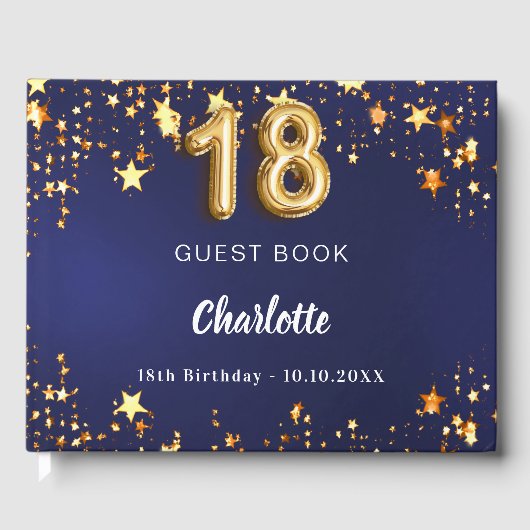 18e verjaardag marineblauw gouden sterren gastenboek (Voorkant)