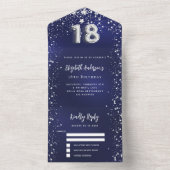 18e Verjaardag marineblauw zilveren sterren rsvp All In One Uitnodiging (Binnen)