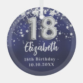 18e verjaardag marineblauwe zilveren sterren glas ornament (Voorkant)