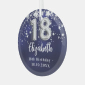 18e verjaardag marineblauwe zilveren sterren glas ornament (Voorkant links)