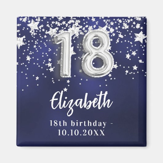 18e verjaardag marineblauwe zilveren sterren magneet (Voorkant)