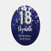18e verjaardag marineblauwe zilveren sterren metalen ornament (Voorkant links)