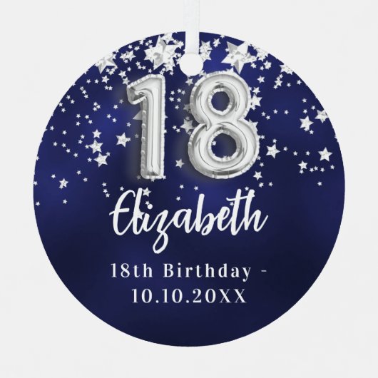 18e verjaardag marineblauwe zilveren sterren metalen ornament (Voorkant)