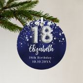 18e verjaardag marineblauwe zilveren sterren metalen ornament