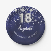 18e verjaardag marineblauwe zilveren sterren papieren bordje (Voorkant)