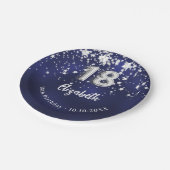 18e verjaardag marineblauwe zilveren sterren papieren bordje (Gekanteld)