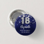 18e verjaardag marineblauwe zilveren sterren ronde button 3,2 cm (Voorkant /achterkant)