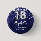 18e verjaardag marineblauwe zilveren sterren ronde button 3,2 cm (Voorkant)