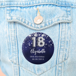 18e verjaardag marineblauwe zilveren sterren ronde button 3,2 cm