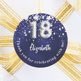 18e verjaardag marineblauwe zilveren sterren ronde sticker