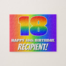18e verjaardag — Meerkleurig regenboogpatroon "18" Legpuzzel
