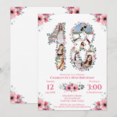 18e verjaardag meisje Foto collage roze bloem wit Kaart (Voorkant / Achterkant)