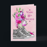 18e verjaardag, meisjes, Fancy Sneakers zwart/wit Kaart<br><div class="desc">Feminine verjaardag begroet ieder tiener meisje graag.  Zie leeftijdsindeling en ook uitnodigingen voor 13e en zoete zestiende partij.</div>