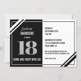 18e verjaardag Modern Black and White Party Kaart