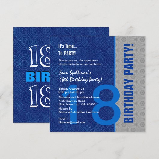 18e verjaardag Modern Blue en Silver S306 Kaart (Voorkant / Achterkant)
