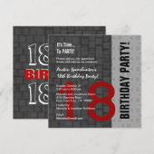 18e verjaardag Modern Red Silver Black D417 Kaart (Voorkant / Achterkant)