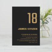 18e verjaardag Moderne Minimalistische Zwarte Gold Kaart (Staand voorkant)