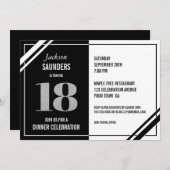 18e verjaardag Moderne Zwarte en Witte Dinner Part Kaart (Voorkant / Achterkant)