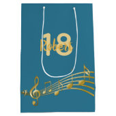 18e verjaardag muzieknoten blauwgroen blauw groen medium cadeauzakje (Achterkant)