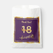 18e verjaardag muzieknoten paarse goudnaam bedankzakje (Voorkant)