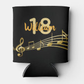 18e verjaardag muzieknoten zwarte goudnaam blikjeskoeler (Voorkant)