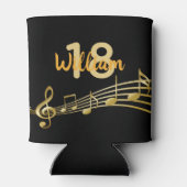 18e verjaardag muzieknoten zwarte goudnaam blikjeskoeler (Achterkant)