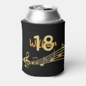 18e verjaardag muzieknoten zwarte goudnaam blikjeskoeler (Blikje Achterkant)