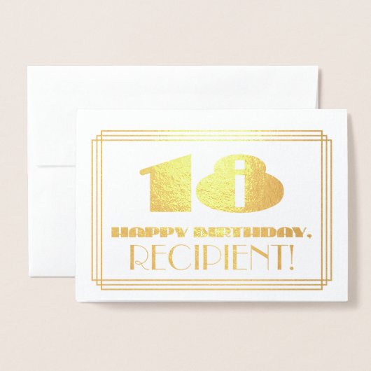 18e verjaardag; naam + Art Deco geïnspireerd look  Folie Kaarten (Voorkant met envelop)