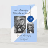 18e Verjaardag naam datum blauw wit foto Kaart (Voorkant)