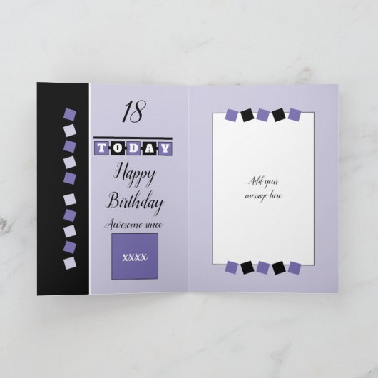 18e verjaardag naam datum paarse witte foto kaart (Binnen)