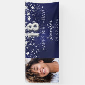 18e verjaardag navy blauw zilveren sterren fotofee spandoek (Verticaal)