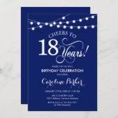 18e verjaardag - Navy Blue Wit Kaart (Voorkant / Achterkant)