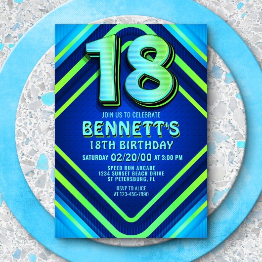 18e verjaardag Neon uitnodiging
