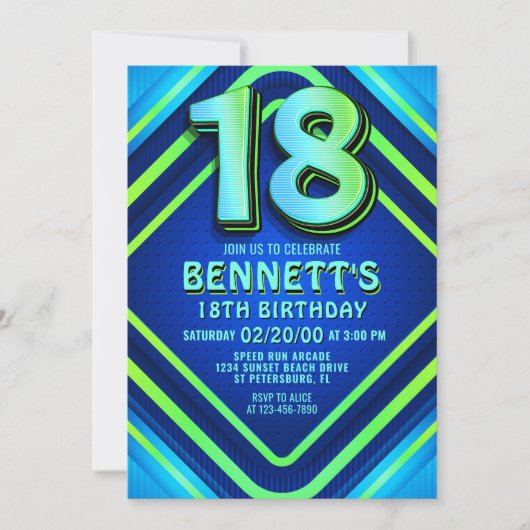 18e verjaardag Neon uitnodiging (Voorkant)