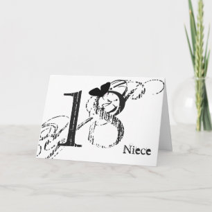 18e verjaardag, nichtje, vlinder, zwart en wit. kaart