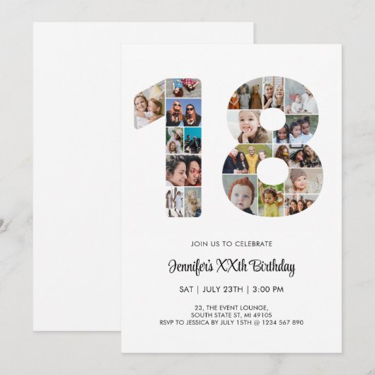 18e verjaardag nummer 18 aangepaste fotocollage kaart (Voorkant / Achterkant)