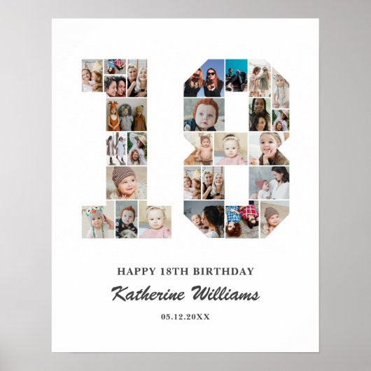 18e verjaardag nummer 18 aangepaste fotocollage poster (Voorkant)