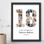 18e verjaardag nummer 18 aangepaste fotocollage poster<br><div class="desc">Vier de mijlpaal van je tiener 18e verjaardag met dit gepersonaliseerde nummer 18 fotocollage poster. Dit aanpasbare geschenk is een perfecte manier om kostbare herinneringen uit het eerste jaar van uw kind weer te geven. Het poster bevat een collage van foto's die die speciale momenten vastleggen, en het kan worden...</div>