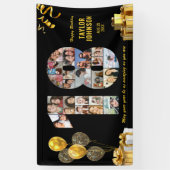 18e verjaardag Nummer 18 Fotocollage Zwart Goud Spandoek (Verticaal)